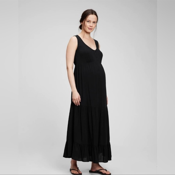 🆕 Maternity & Postpartum Maxi Tank Black Size Dress - Picture 1 of 5